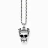 Clearance Set Kette Totenkopf mit Krone silber geschwärzt Herren Halsketten|925 Silber