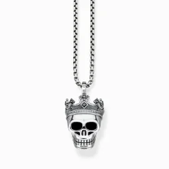 Clearance Set Kette Totenkopf mit Krone silber geschwärzt Herren Halsketten|925 Silber
