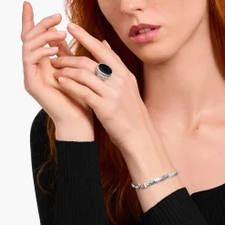 New Siegelring mit schwarzem Onyx Silber geschwärzt Damen Ringe|Ringe