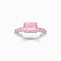 Outlet Solitärring mit pinkfarbenen Steinen Silber Damen Ringe|925 Silber