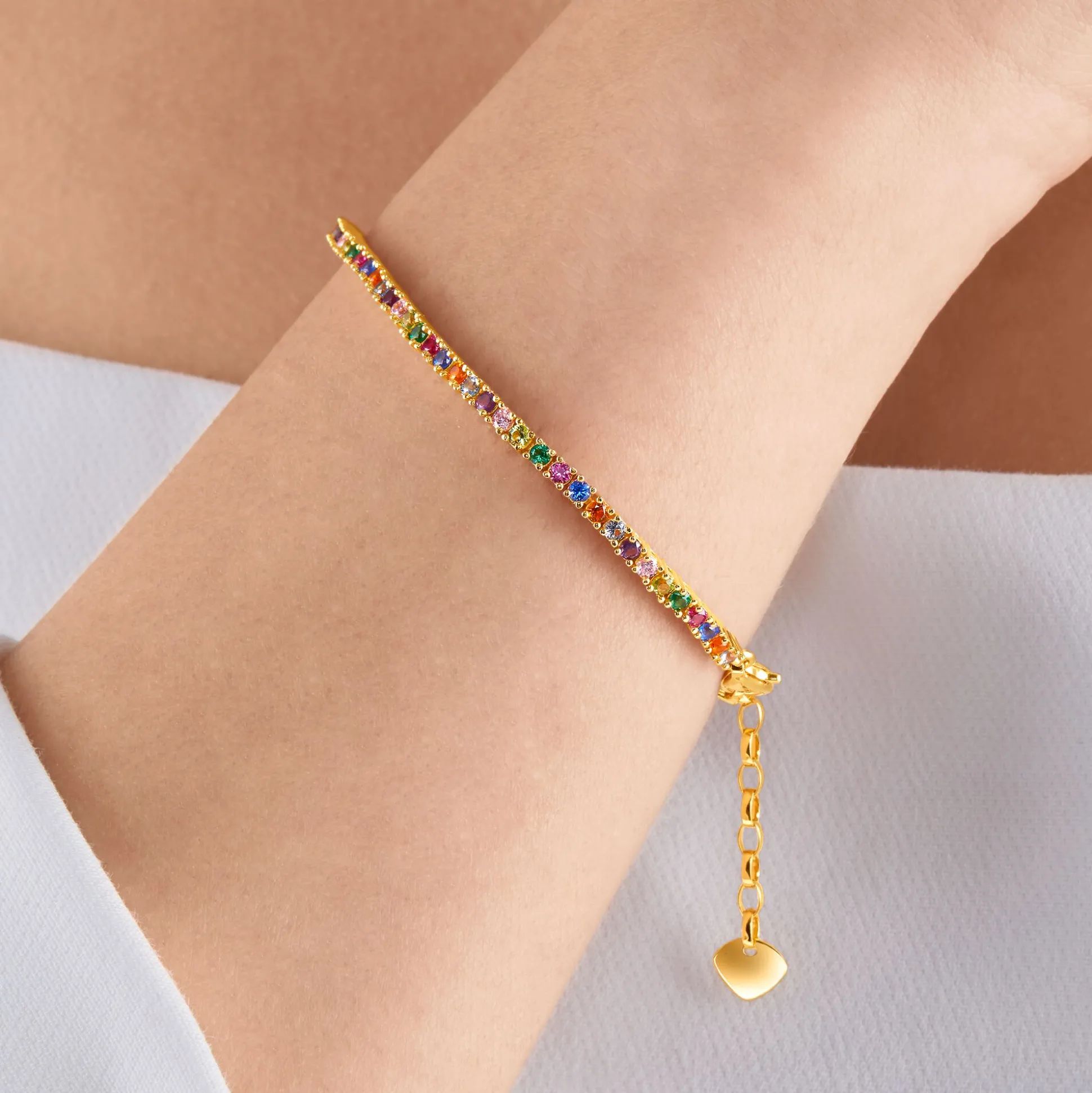 Online Tennisarmband mit bunten Steinen vergoldet Damen Armbänder