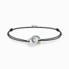 Discount Textilarmband schwarz mit zwei Ringen bunten Steinen Silber geschwärzt Damen Armbänder