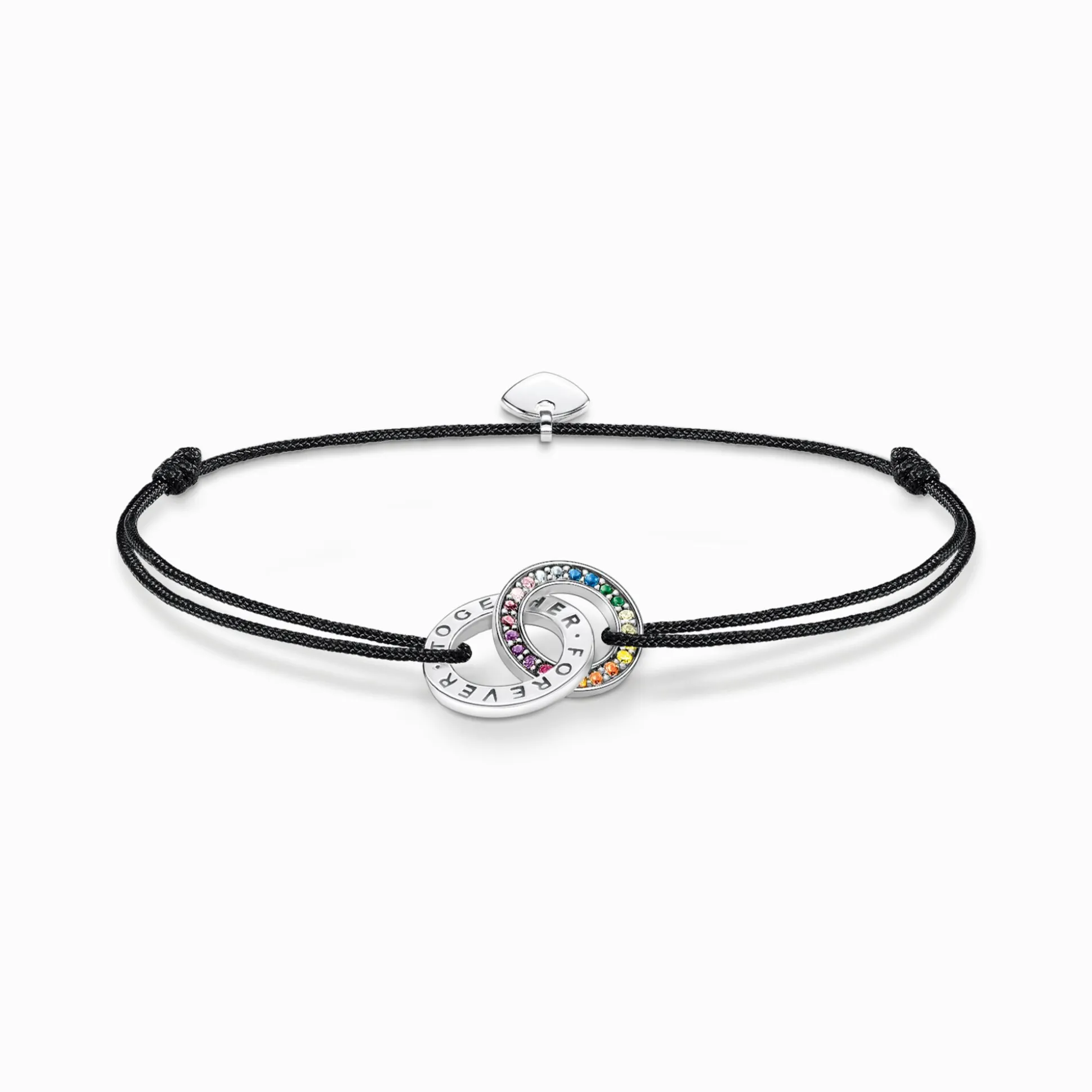 Discount Textilarmband schwarz mit zwei Ringen bunten Steinen Silber geschwärzt Damen Armbänder