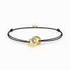 Outlet Textilarmband schwarz mit zwei Ringen bunten Steinen vergoldet Damen Armbänder