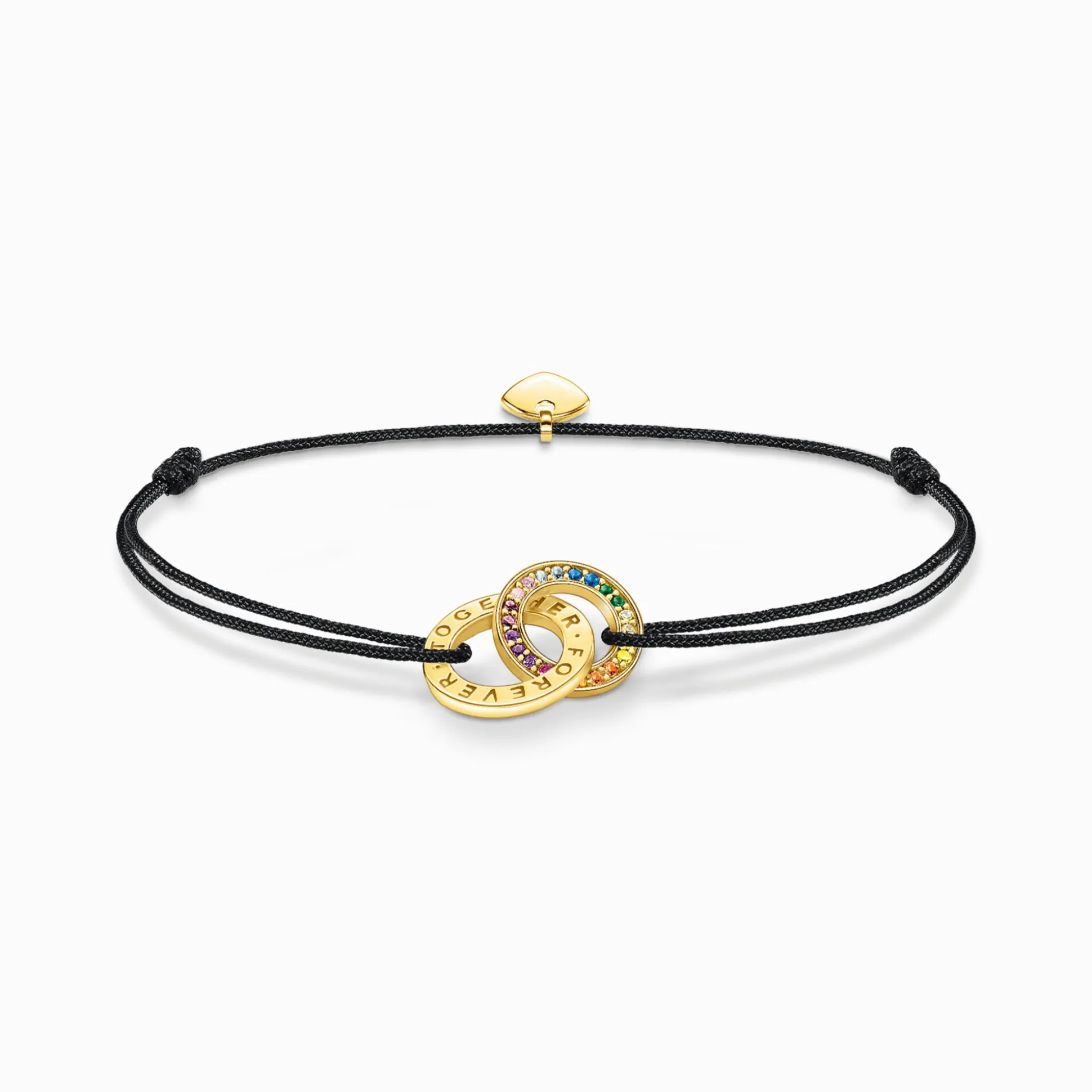 Outlet Textilarmband schwarz mit zwei Ringen bunten Steinen vergoldet Damen Armbänder